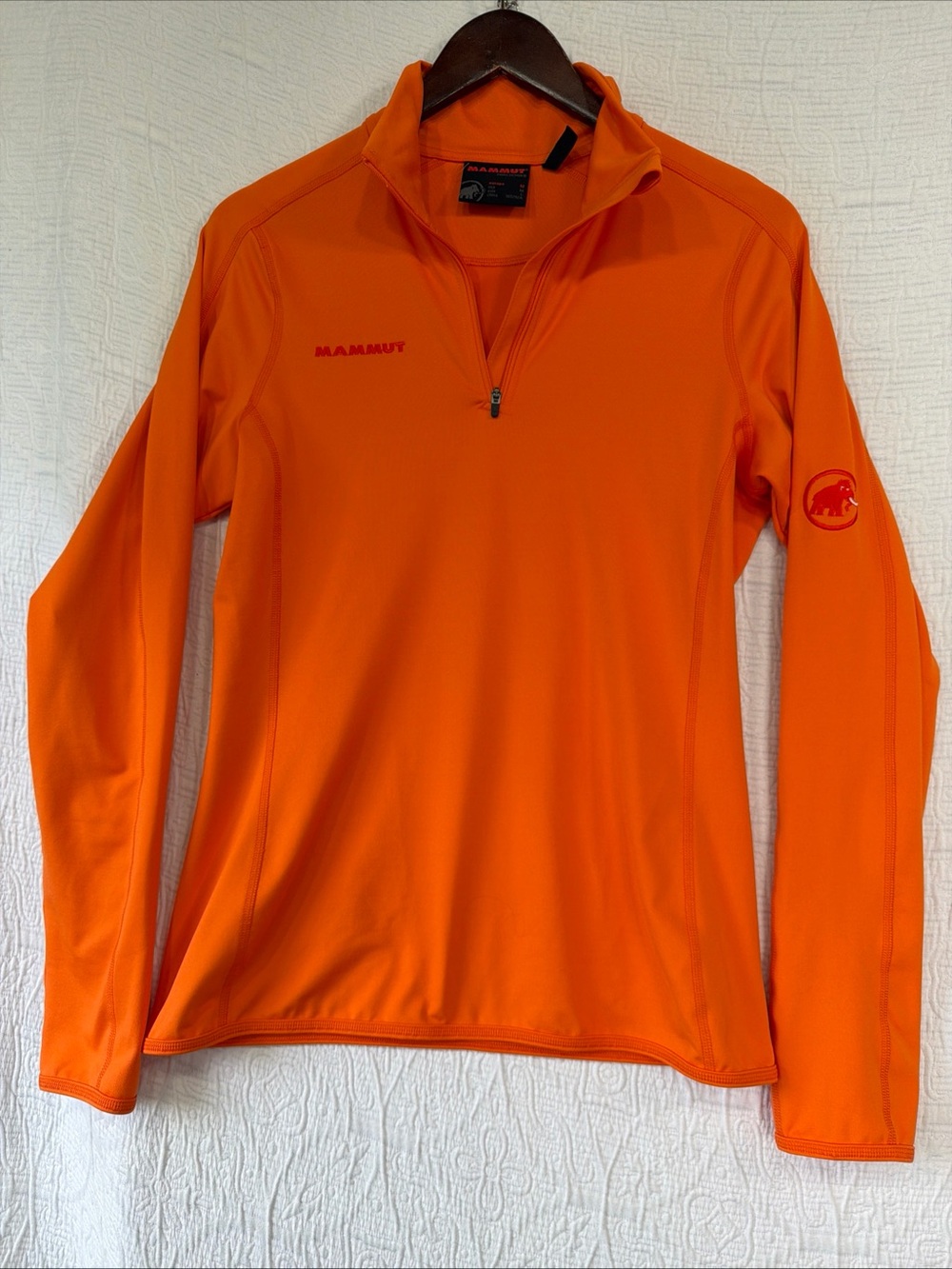 Mammut Quarter Zip Mens Medium Shirt Hunter Orange Base Layer Ski Hike Fits S